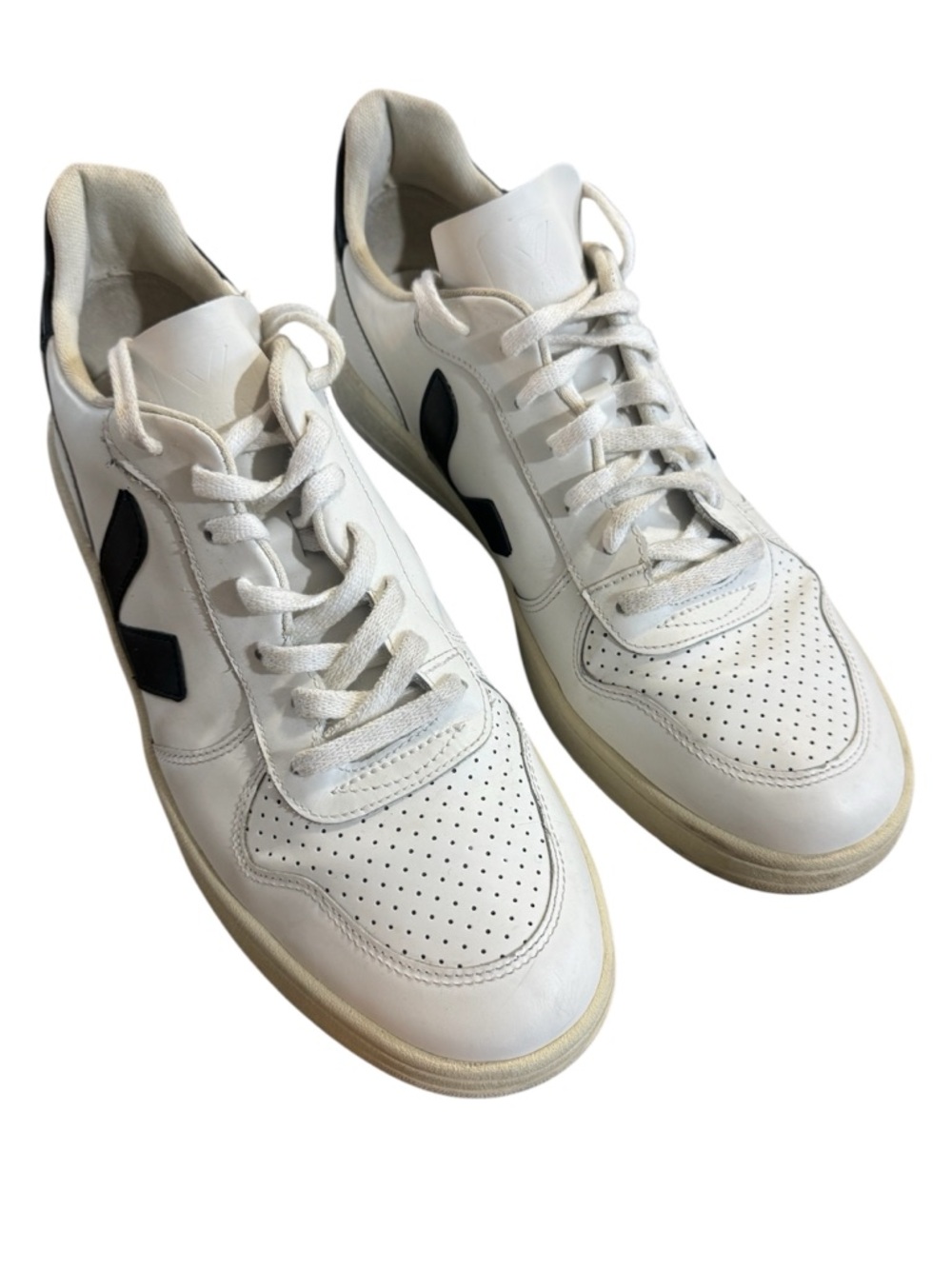 VEJA sz 11.5 Mens Lace Up Sneakers White‎ Black